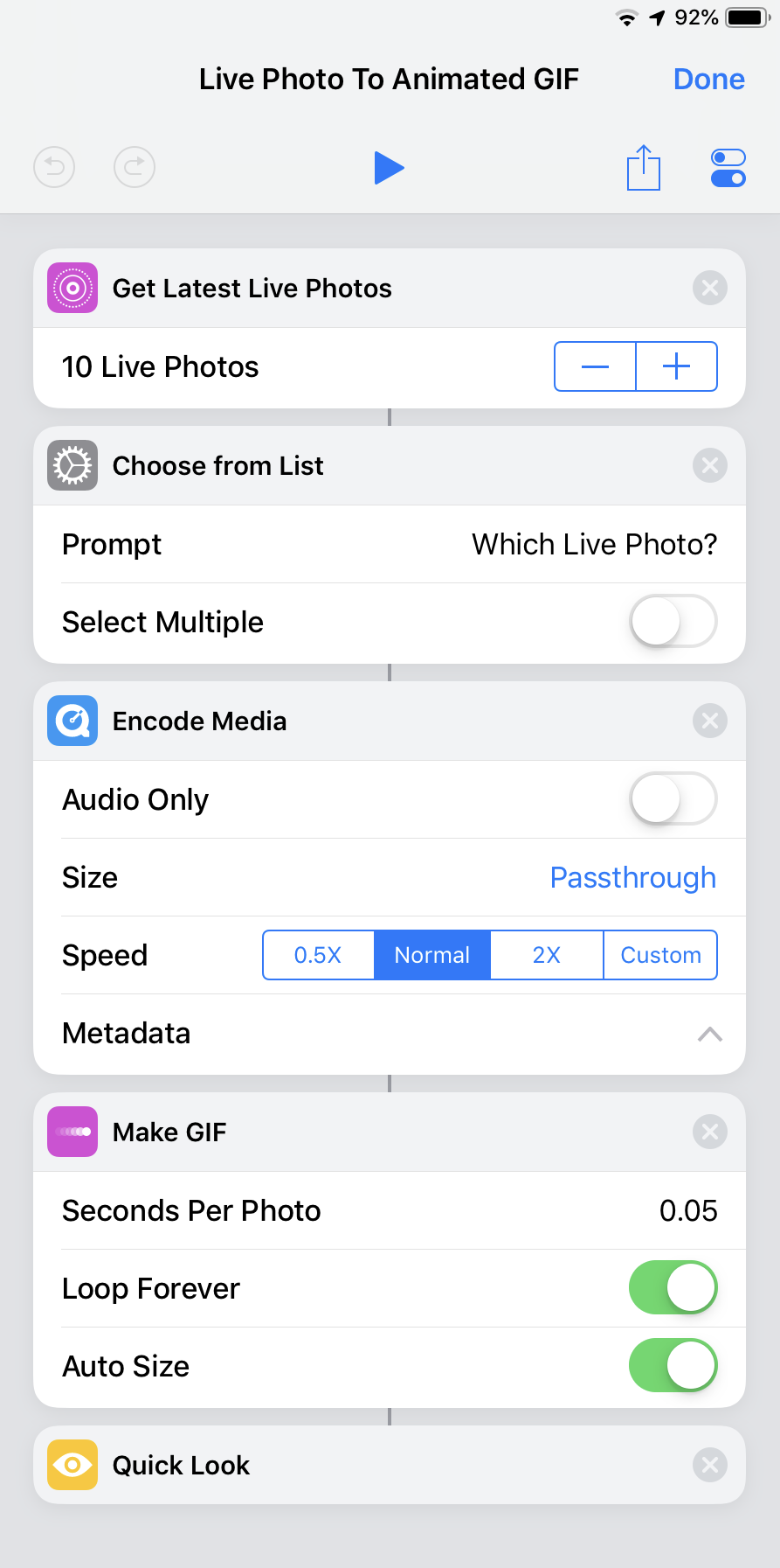 Live Photos shortcut