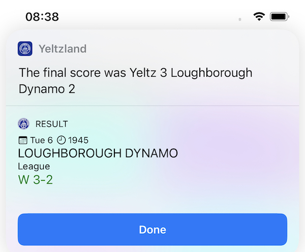 Screenshot of the shortcut result dialog